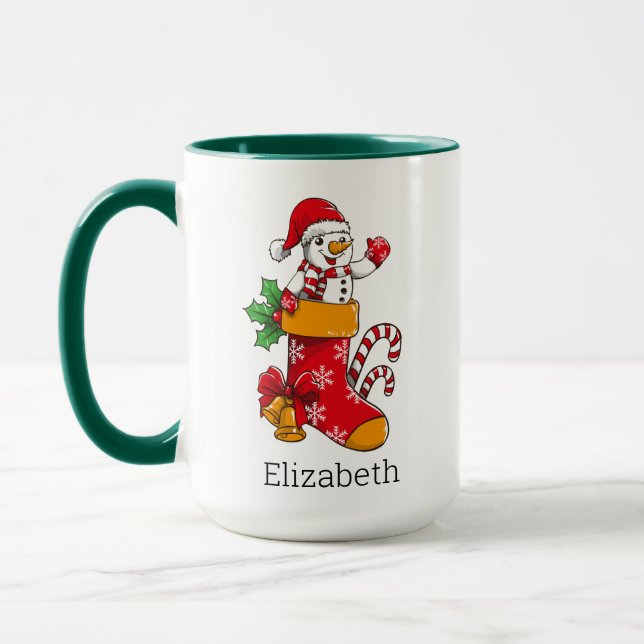 Taza Navidades personalizados Snowman Candy Cane Coffee (Izquierda)