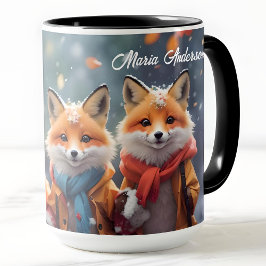 Taza Navidades personalizados tapan zorros en un bosque