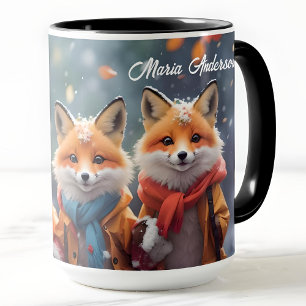 Taza Navidades personalizados tapan zorros en un bosque