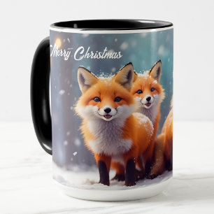 Taza Navidades personalizados tapan zorros en un bosque