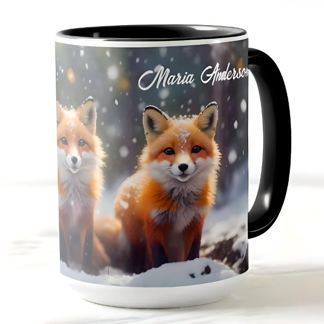Taza Navidades personalizados tapan zorros en un bosque (Subido por el creador)