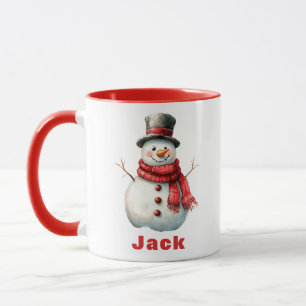 Taza Navidades personalizados Top Hat Red Scarf Snowman