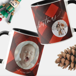 Taza Navidades pintados de rojo negro con dos fotos
