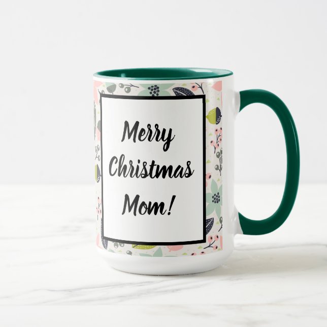 Taza Navidades Poinsettia Acorns Gray Aqua Lime Green (Derecha)
