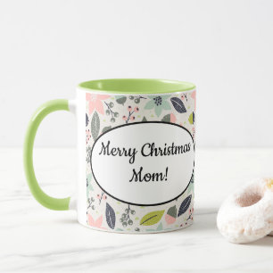 Taza Navidades Poinsettia Acorns Gray Aqua Lime Green
