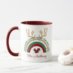 Taza Navidades profesor arco iris buena lista lindo reg
