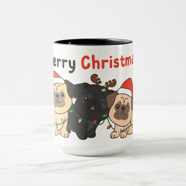 Taza Navidades Pug Animales cortan a los perros Feliz N (Centro)