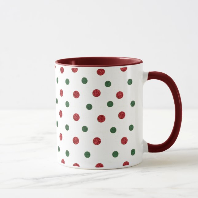 Taza Navidades Puntos Retro Patrón Rojo Verde (Derecha)
