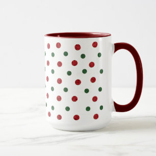 Taza Navidades puntos retro patrón verde rojo