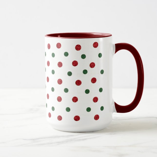 Taza Navidades puntos retro patrón verde rojo (Derecha)