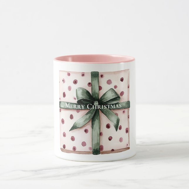 Taza Navidades puntos rosados Cinta verde y reverso (Centro)