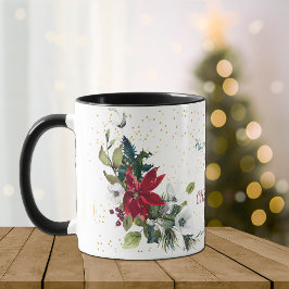 Taza Navidades Purpurinas de Red Poinsettia Bouquet Gol