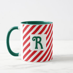 Taza Navidades Rayas diagonales rojas y blancas inicial