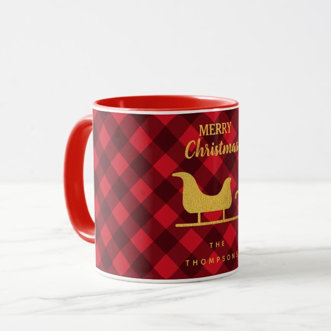 Taza Navidades Red & Black Buffalo Plaid Santa Sleigh (Anverso izquierdo)