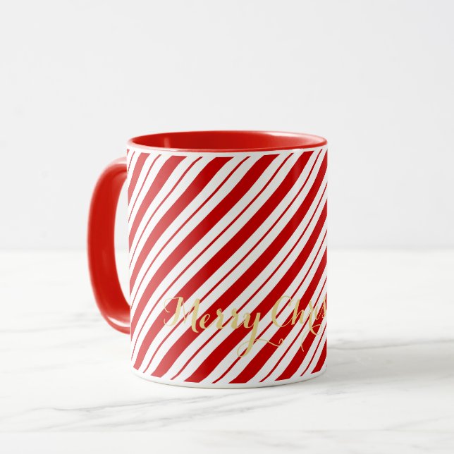Taza Navidades Red Candy Cane Stripes Cute Xmas (Anverso izquierdo)