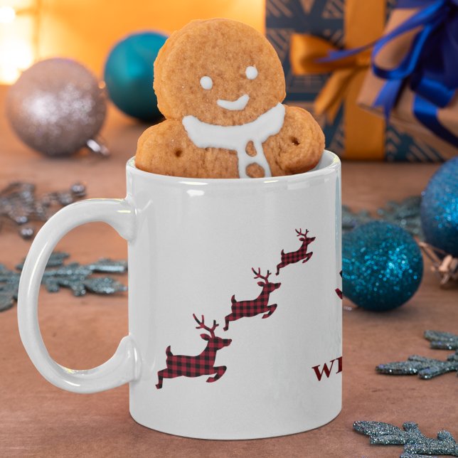 Taza Navidades Reindeer Red Black Buffalo Marcado (Reindeer Festive Mug)
