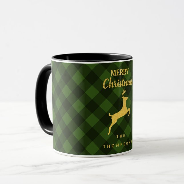 Taza Navidades Renos verdes y negros de búfalo (Anverso izquierdo)