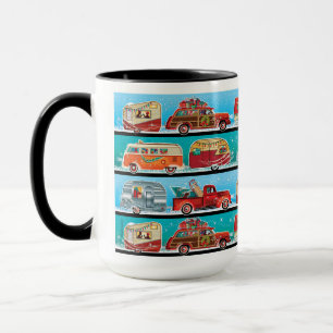 Taza Navidades retro Campers + autos clásicos