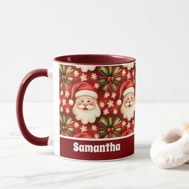 Taza Navidades retro de la época Santa Claus y arcos (Con donut)