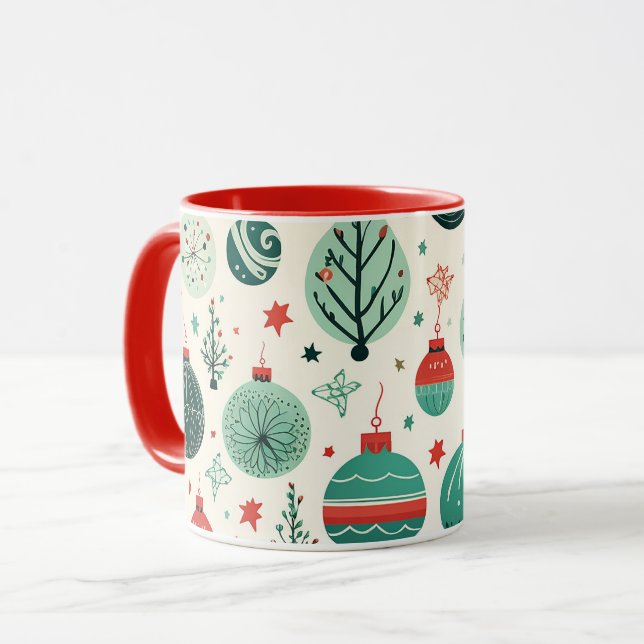 Taza Navidades retro del patrón de ornamentos de árbol  (Anverso izquierdo)