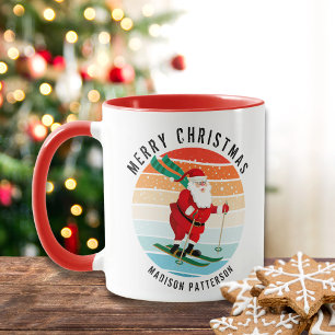 Taza Navidades Retro Esquiar al atardecer Santa Persona