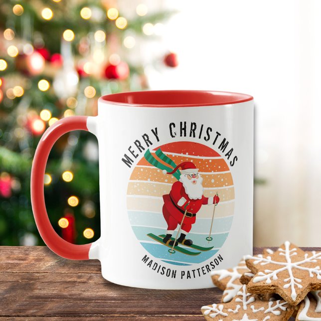 Taza Navidades Retro Esquiar al atardecer Santa Persona (Subido por el creador)