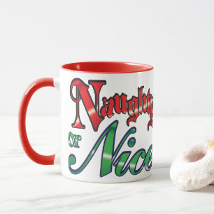 Taza Navidades retro, letras rojas traviesas o bellas