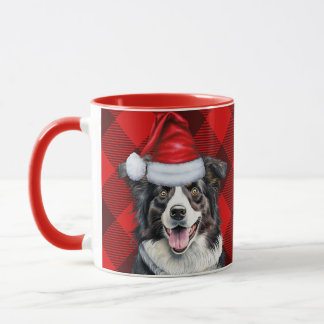 Taza Navidades rojos de búfalo rojo de perro collie de 
