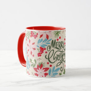 Taza Navidades rojos florales con letras Mug