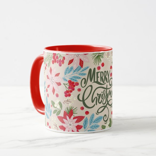Taza Navidades rojos florales con letras Mug (Anverso izquierdo)