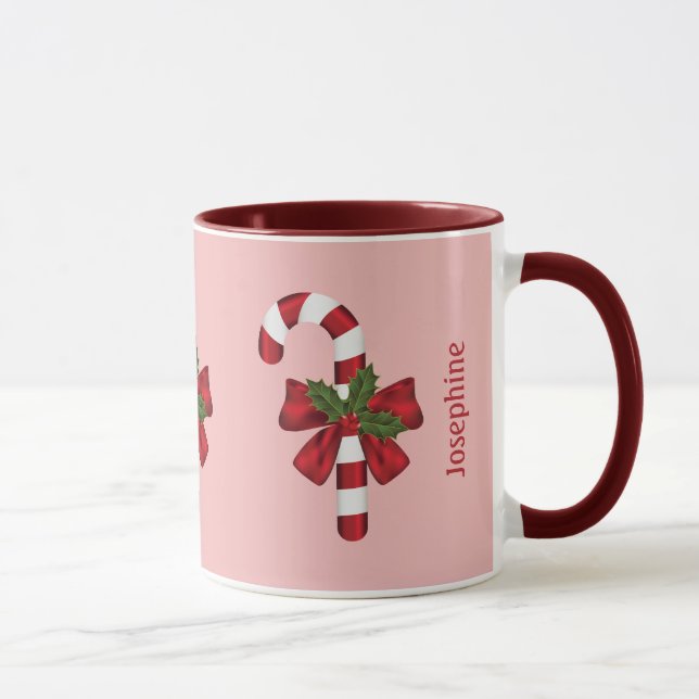 Taza Navidades Rojos Y Blancos Candy Cane Y Nombre Pers (Derecha)