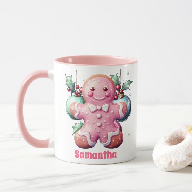 Taza Navidades rosados de pan de jengibre niños chocola (Con donut)