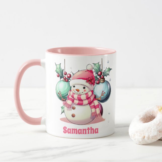 Taza Navidades rosados de Snowman niños chocolate calie (Con donut)