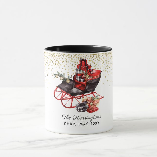 Taza Navidades Rustic Personalized Red Vintage Sleigh (Centro)