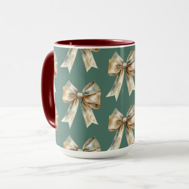 Taza Navidades Rústica Moda Green Gold Bows (Anverso izquierdo)