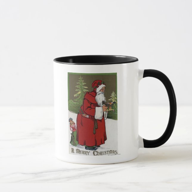 Taza Navidades saludando a Santa con caballo de madera (Derecha)