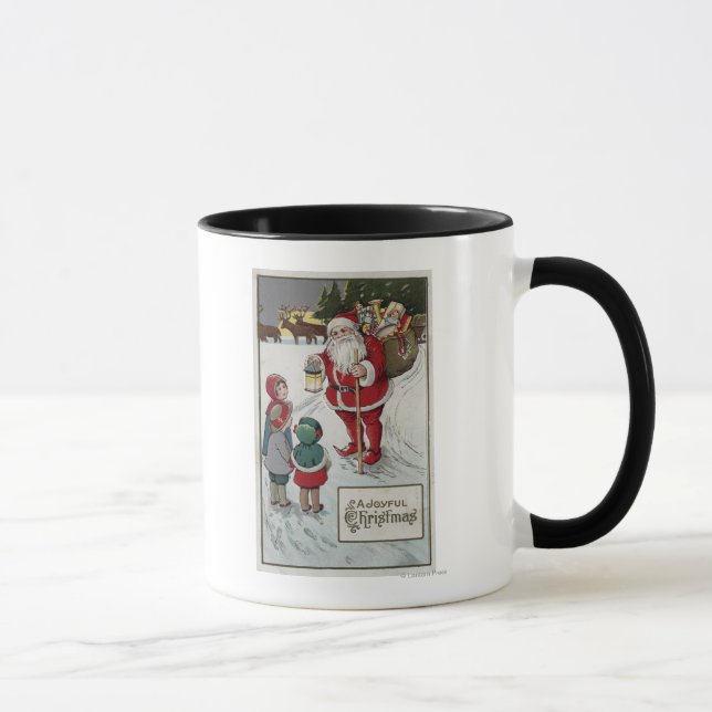 Taza Navidades saludando a Santa hablando con niños (Derecha)