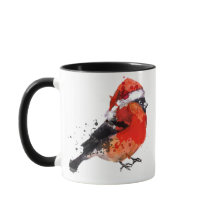 Navidades Santa Bird Coffee Mugs