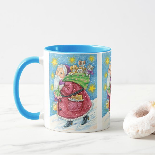 Taza ¡Navidades, Santa Claus con gatitos y gatos! (Con donut)
