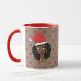 Taza Navidades Santa Hat, mujer negra, puntos rojos, ma
