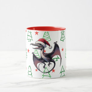 Taza Navidades Santa hat pterodáctilo