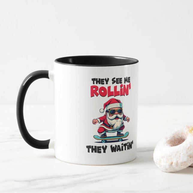 Taza Navidades Skateboarding Santa (Con donut)