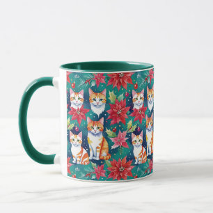 Taza Navidades Tabby Gatos Con Poinsettias