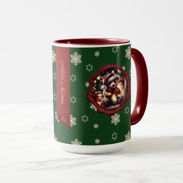 Taza Navidades Teddy Fijando Pancarta Personalizada Ver (Anverso derecho)