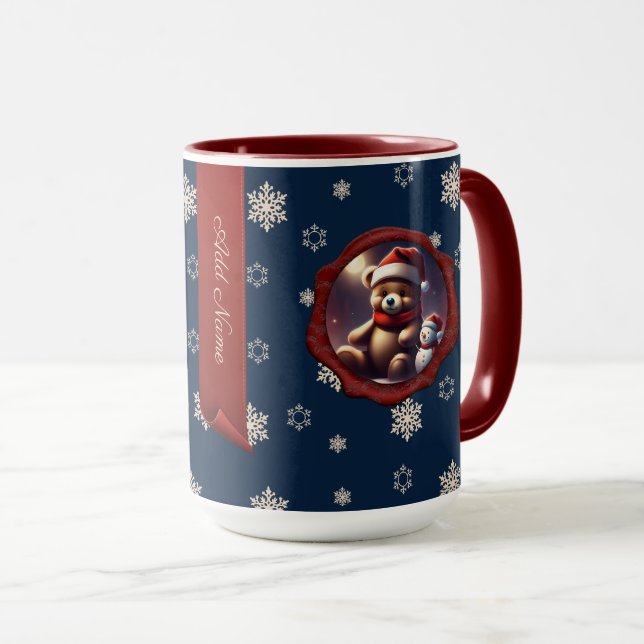 Taza Navidades Teddy Friend Banner personalizado azul (Anverso derecho)