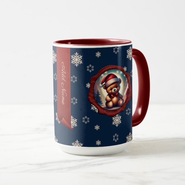 Taza Navidades Teddy Startree Banner personalizado azul (Anverso derecho)