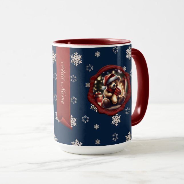 Taza Navidades Teddy Stocking Personalized Banner Blue (Anverso derecho)