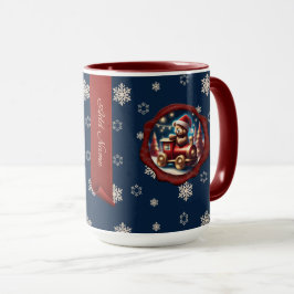 Taza Navidades Teddy Train2 Banner personalizado azul