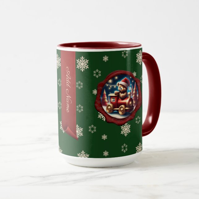 Taza Navidades Teddy Train2 Banner personalizado Green (Anverso derecho)
