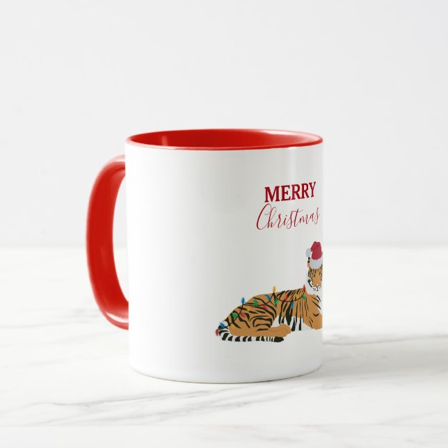 Taza Navidades tigre, animal gracioso con Santa Hat (Anverso izquierdo)